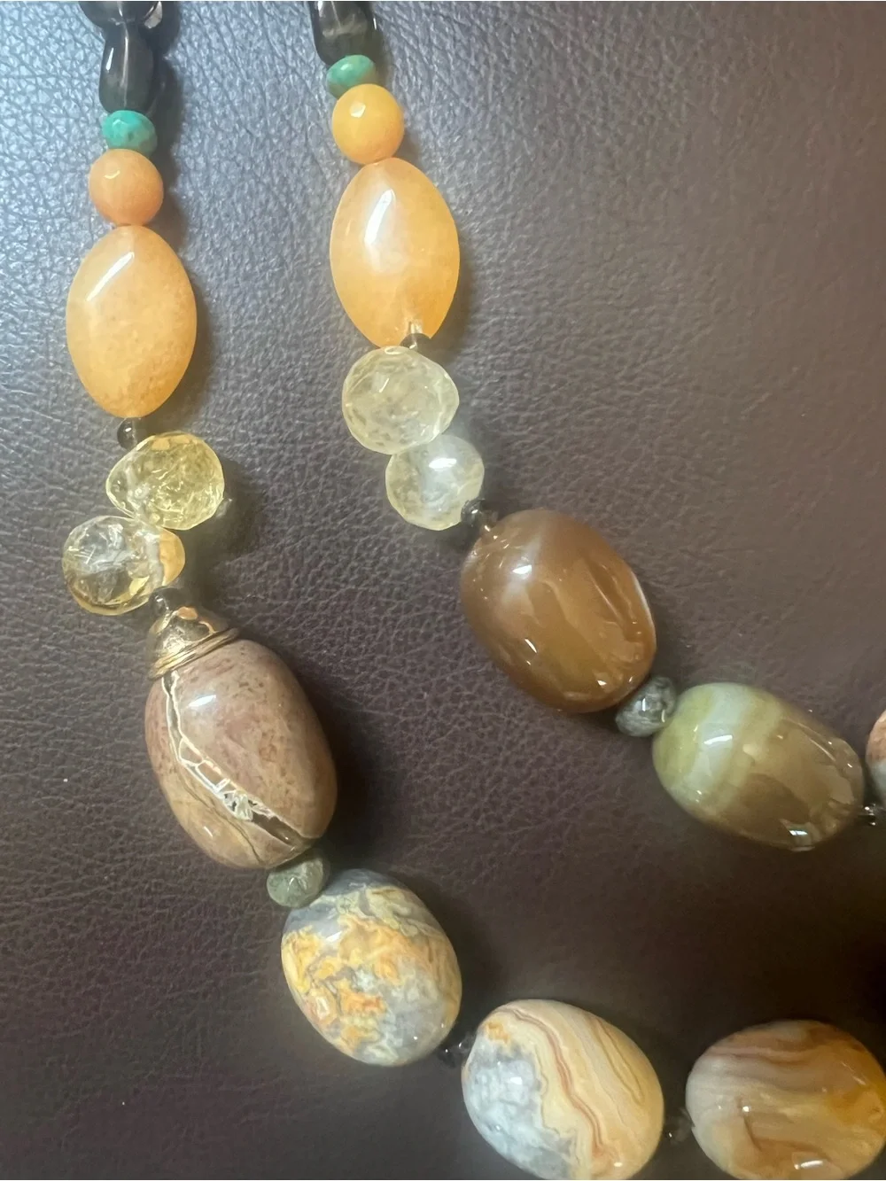 Studio Barse Necklace Two-Strand Multi-stone Beaded Brown Tan Orange